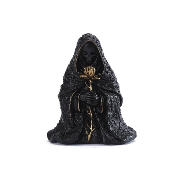 Wizard Sculpture Desktop Figurine with Cloaked Robe and Detailed Floral Staff for Entryway Table Home Office Decor