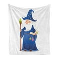 thumbnail image 1 of Wizard Soft Flannel Fleece Throw Blanket, Old Cartoon Wizard with Spell Book Potions and Staff Friendly Wise Sorcerer, Cozy Plush for Indoor and Outdoor Use, 70" x 90", Multicolor, by Ambesonne, 1 of 5