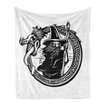 thumbnail image 1 of Wizard Soft Flannel Fleece Throw Blanket, Woodcut Style Image of a Wizard in an Encircling Dragon Fantasy Myth, Cozy Plush for Indoor and Outdoor Use, 50" x 70", Black and White, by Ambesonne, 1 of 5
