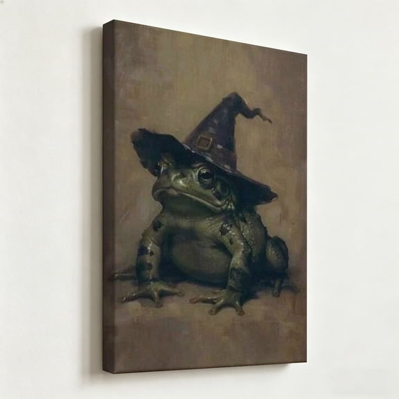 "Wizard Toad" Dark Academia Canvas Art, Vintage Fantasy Frog Painting Print, Matte Finish Gallery Wrapped Whimsical Wall Decor 8*12