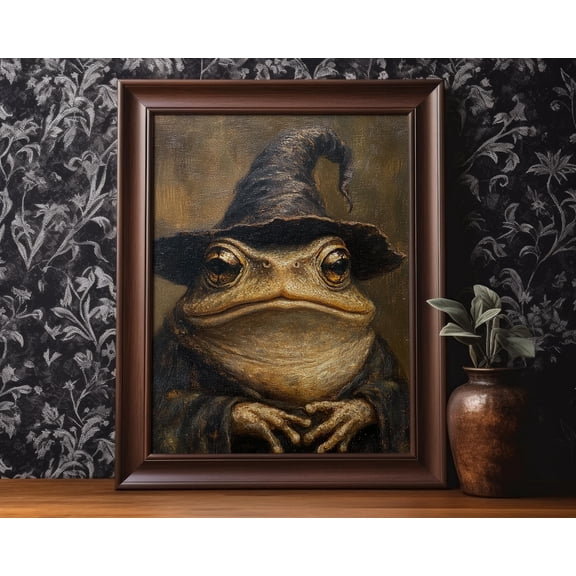 Wizard Toad Poster Unframed Print Goblincore Wall Art Antique Oil Painting Moody Goth Gothic Halloween Funny Frog Lover Wall Decor Matte Poster Unframed