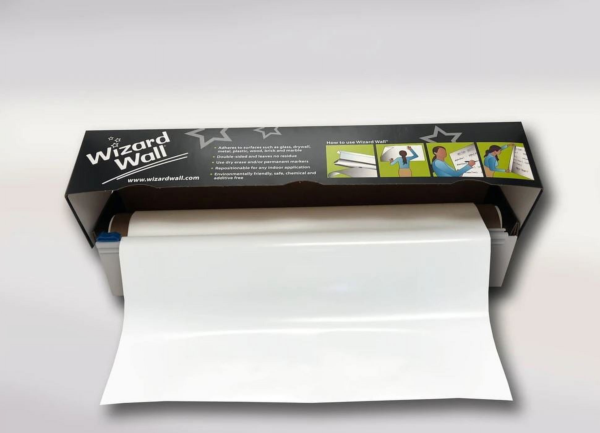 Wizard Wall Instant Whiteboard 13" x 25' Roll Repositionable Dry Erase