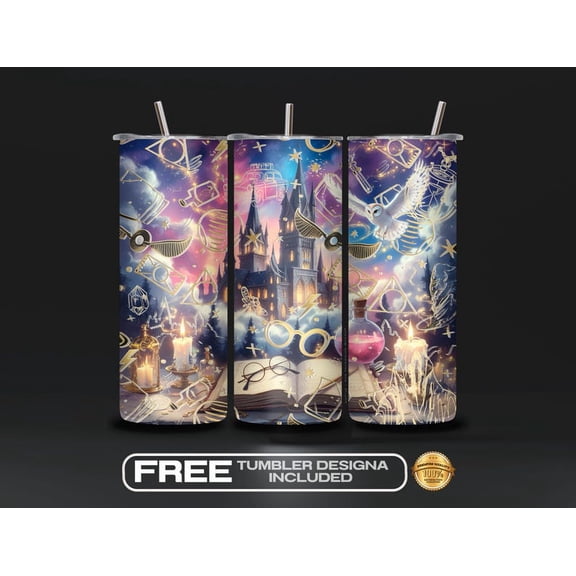 Wizard World Tumbler Wrap PNG, Fantasy Magic Wizard School Sublimation, Magic World Design, Wizard House, 20oz Skinny