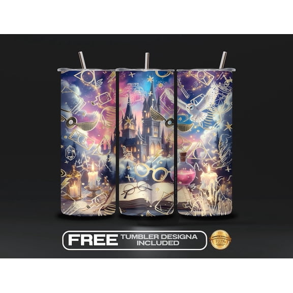 Wizard World Tumbler Wrap PNG, Fantasy Magic Wizard School Sublimation, Magic World Design, Wizard House, 20oz Skinny