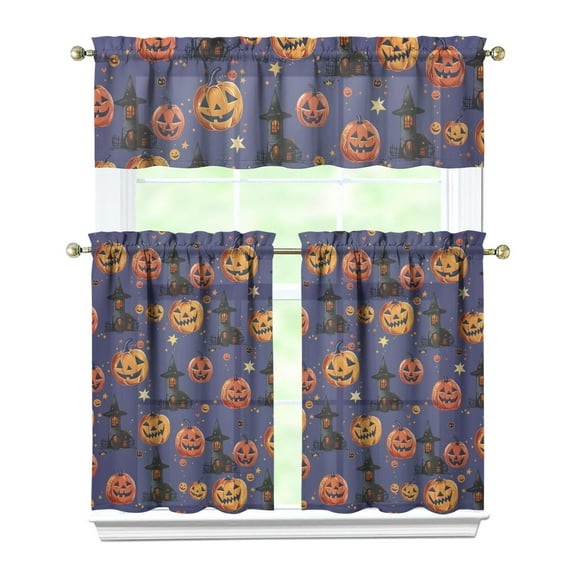 Wizard and Witch Kitchen Curtains - Halloween Aesthetic Window Treatment Panels with Rod Pocket