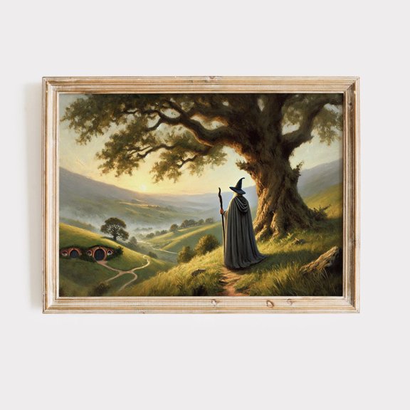 Wizard in Fantasy Valley Landscape Power Ring Landscape Fellowship Poster, UNFRAMED Size 16x16