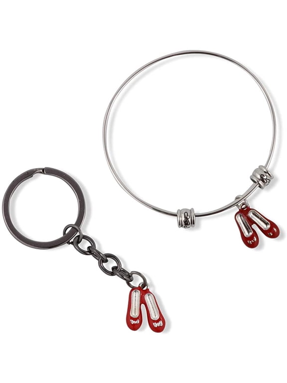 Wizard of Oz Bracelet and Keychain | Dorothy Ruby Red Slippers Charm Snake Chain Necklace Bundled with Ruby Red Slippers Shoes Charm Keychain
