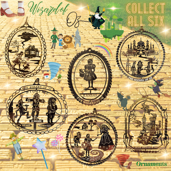 Wizard of Oz Brass Ornaments Movie Scenes Set of Six