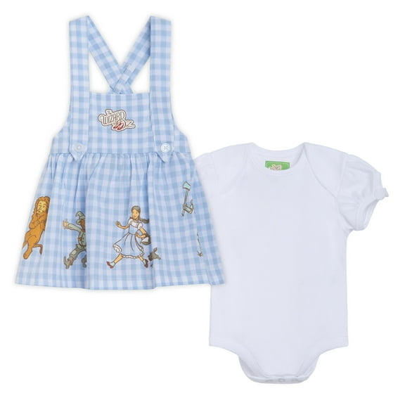 Wizard of Oz Cowardly Lion Dorothy Scarecrow Matching Family Bodysuit and Square Neck Dress Outfit Set Gingham Newborn to Infant