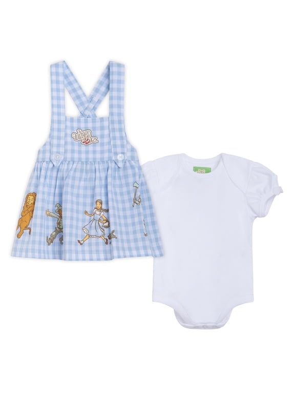 Wizard of Oz Cowardly Lion Dorothy Scarecrow Matching Family Bodysuit and Square Neck Dress Outfit Set Gingham Newborn to Infant