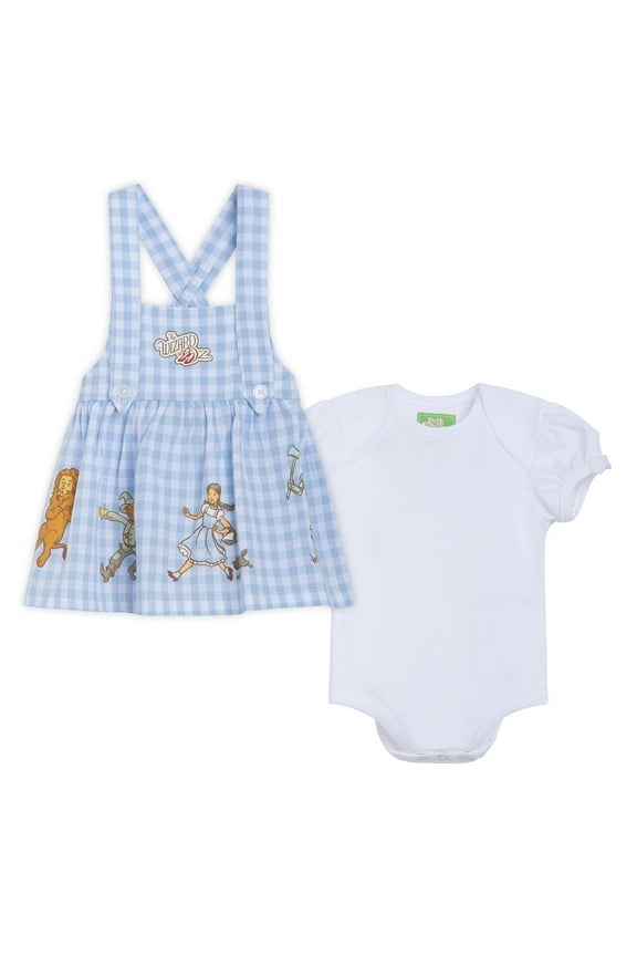 Wizard of Oz Cowardly Lion Dorothy Scarecrow Matching Family Bodysuit and Square Neck Dress Outfit Set Gingham Newborn to Infant