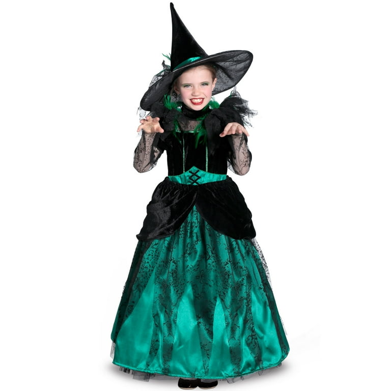 Deluxe Moon & Stars Witch Costume Child Black Pink Turquoise Costume Make Up Deluxe Moon & Stars Witch Costume Child Black Pink Turquoise Costume Make Up