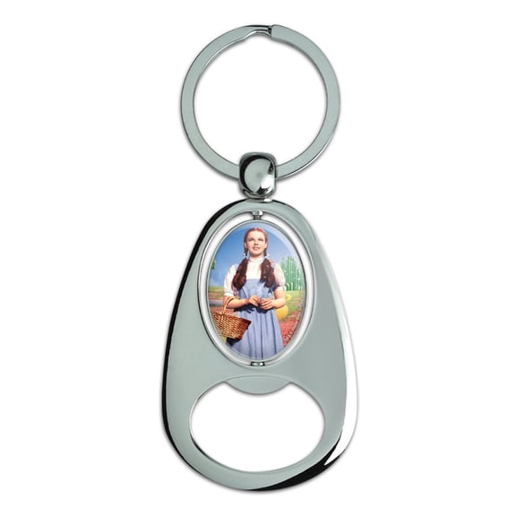 Wizard of Oz Dorothy Character Keychain Chrome Metal Spinning Oval Bottle Opener
