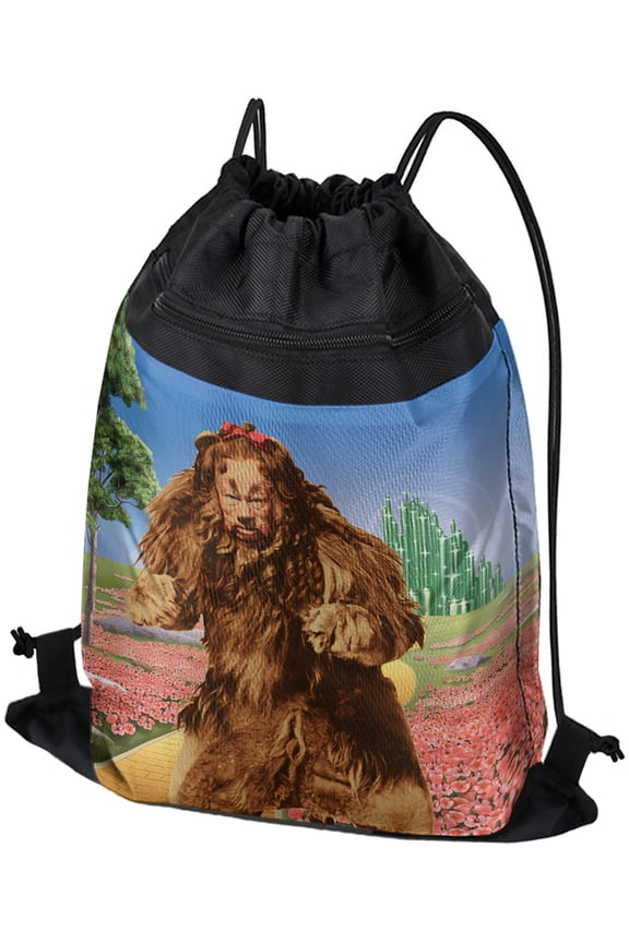 Wizard of Oz Lion Character Drawstring Backpack Sports Bag Sackpack 17" x 13", Perfect for Gym, Yoga or Practice