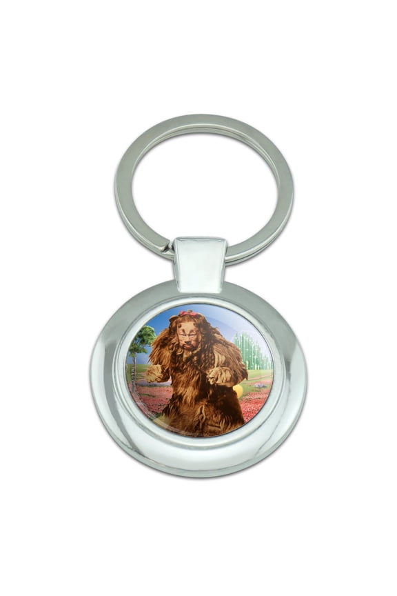 Wizard of Oz Lion Character Keychain Classy Round Chrome Plated Metal