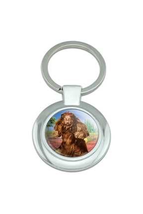 Wizard of Oz Lion Character Keychain Classy Round Chrome Plated Metal