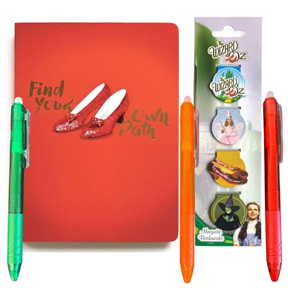 Wizard of Oz Ruby Slipper Stationery Set "Find Your Own Path" Journal, Magnetic Bookmark, & Colorful Ink Pens