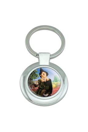 Wizard of Oz Scarecrow Character Keychain Classy Round Chrome Plated Metal
