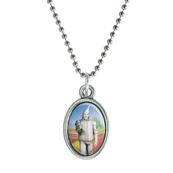 Wizard of Oz Tin Man Character Antiqued Oval Charm Pendant with Chain