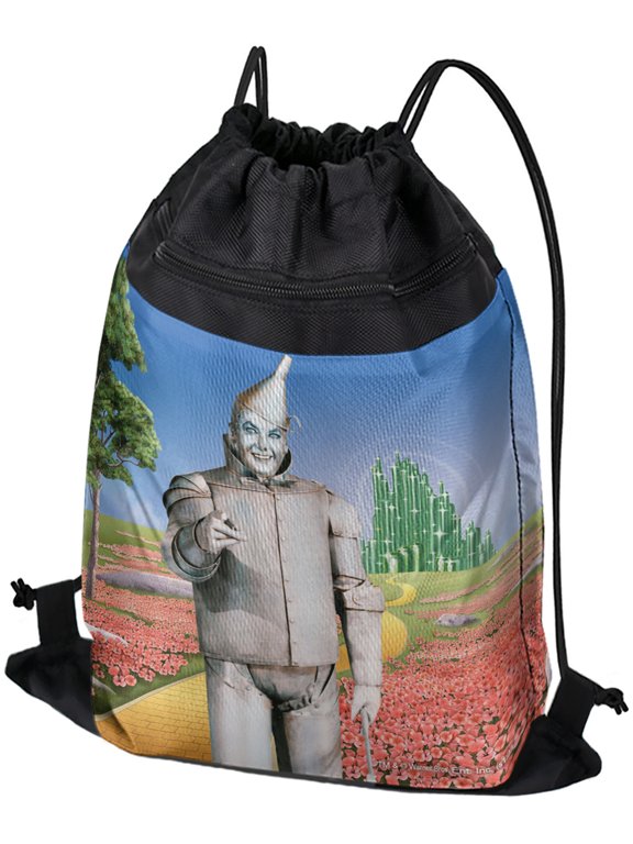 Wizard of Oz Tin Man Character Drawstring Backpack Sports Bag Sackpack 17" x 13", Perfect for Gym, Yoga or Practice