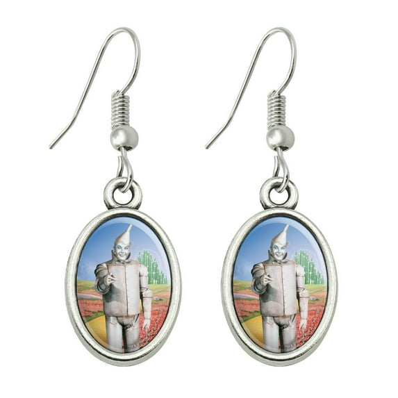 Wizard of Oz Tin Man Character Novelty Dangling Drop Oval Charm Earrings