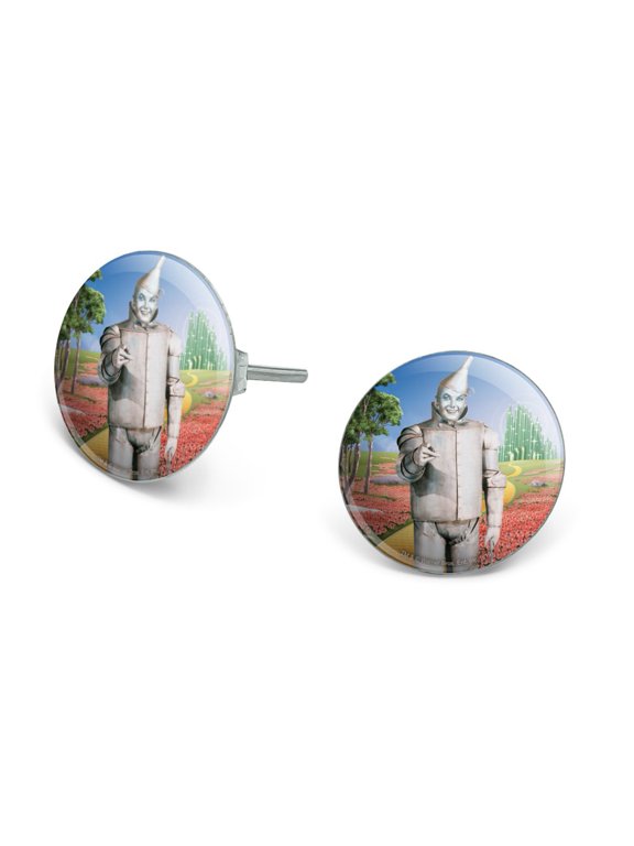 Wizard of Oz Tin Man Character Novelty Silver Plated Stud Earrings