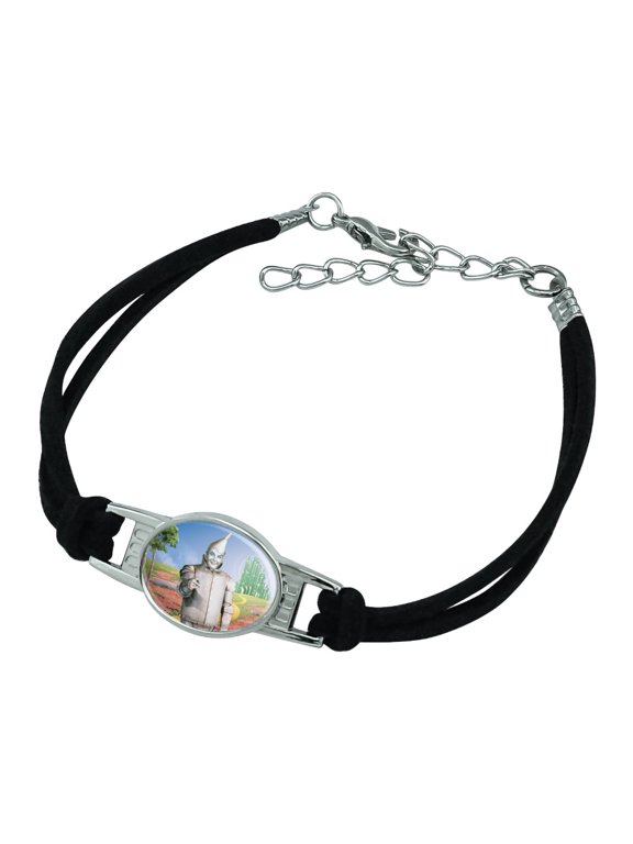 Wizard of Oz Tin Man Character Novelty Suede Leather Metal Bracelet