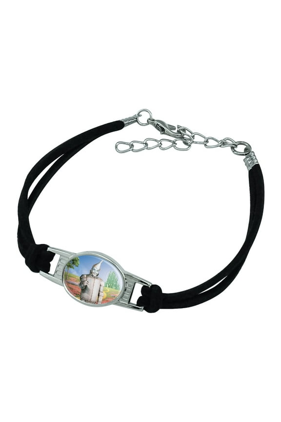 Wizard of Oz Tin Man Character Novelty Suede Leather Metal Bracelet