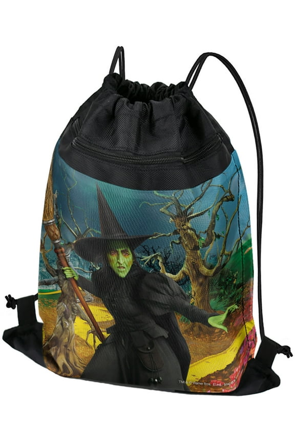 Wizard of Oz Wicked Witch Character Drawstring Backpack Sports Bag Sackpack 17" x 13", Perfect for Gym, Yoga or Practice