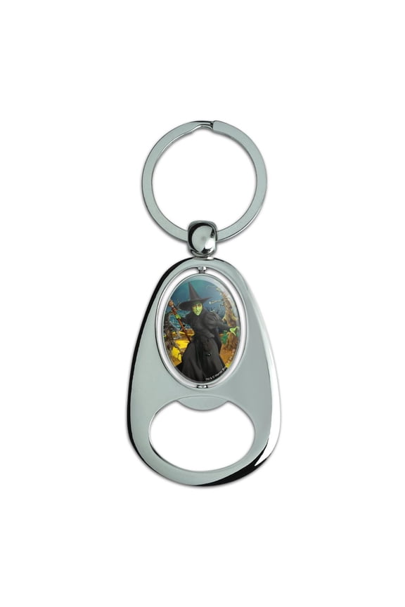 Wizard of Oz Wicked Witch Character Keychain Chrome Metal Spinning Oval Bottle Opener