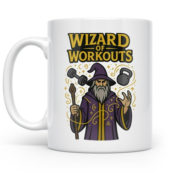 Wizard of Workouts 11 oz Coffee Mug - For Fantasy Fitness Fans White Ceramic Gift