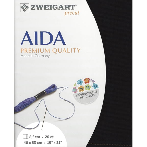 Wizardi Aida Black 3326 720, Precut Zweigart 20 Count Cross Stitch Fabric, 100% Cotton Needlework Blank Canvas and Embroidery Cloth, 19x21 in for Adults