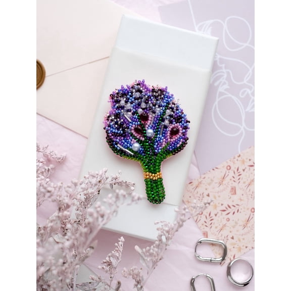Wizardi Bead Embroidery Decoration Kit - Lavender. Colorful Beads, Beading Needles. DIY Kit. Embroidery for Beginners. Home Decor. AD-074 Abris Art