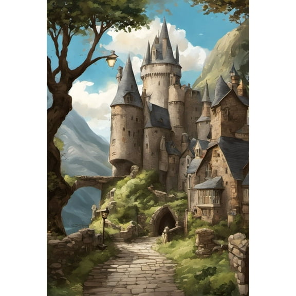 Wizarding World Castle Digital Painting - 12" x 18" Art Print Wall Decor