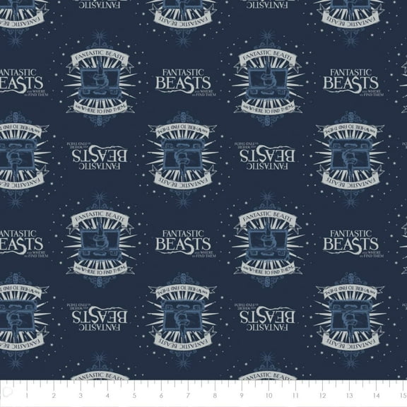 Wizarding World Fantastic Beasts Suitcase and Logo in Navy 100% Cotton Fabric by the Yard
