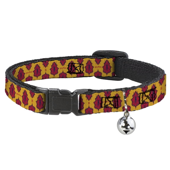 The Wizarding World of Harry Potter Cat Collar, Breakaway Collar with Bell, Harry Potter Butterbeer Insect Icon Yellow Reds, 8.5 to 12 Inches 0.5 Inch Wide