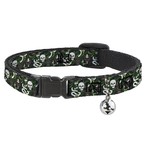 The Wizarding World of Harry Potter Cat Collar, Breakaway Collar with Bell, Harry Potter Slytherin Camo and Title Logo Greens, 8.5 to 12 Inches 0.5 Inch Wide