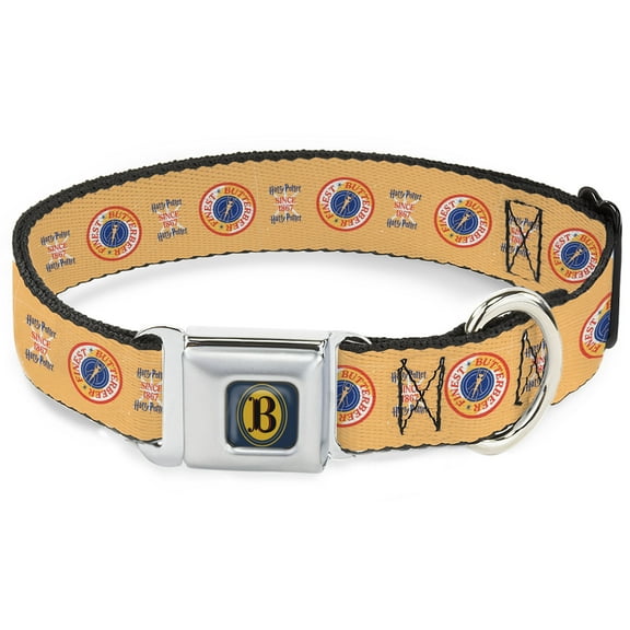 The Wizarding World of Harry Potter Pet Collar, Dog Collar Metal Seatbelt Buckle, Harry Potter Since 1867 Finest Butterbeer Yellow Blue Red, 9.5 to 13 Inches 1.0 Inch Wide