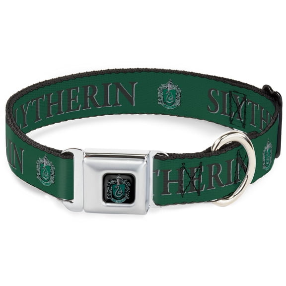 The Wizarding World of Harry Potter Pet Collar, Dog Collar Metal Seatbelt Buckle, Harry Potter Slytherin Crest Green Black, 9.5 to 13 Inches 1.0 Inch Wide