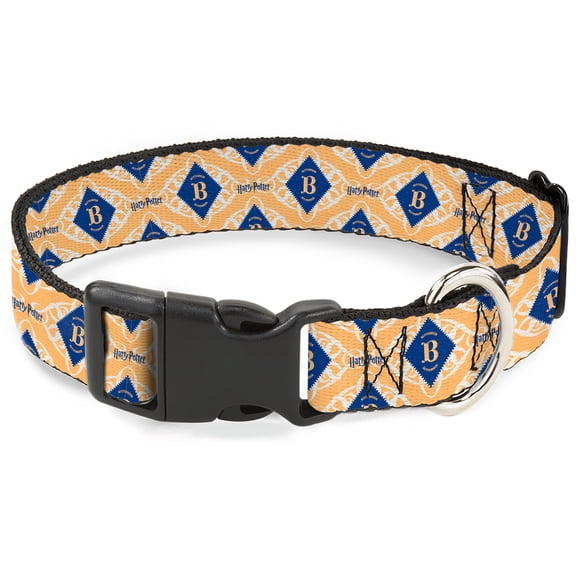 The Wizarding World of Harry Potter Pet Collar, Dog Collar Plastic Buckle, Harry Potter Butterbeer Diamond Logo White Yellow Blue, 11 to 16.5 Inches 1.0 Inch Wide