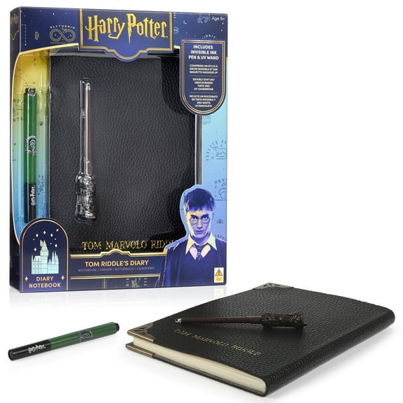 Wizarding World: Tom Riddle's Diary - Secret Replica Notebook, Slytherin House Invisible Ink Pen, Magic UV Reveal Mini Wand, Harry Potter Collectible