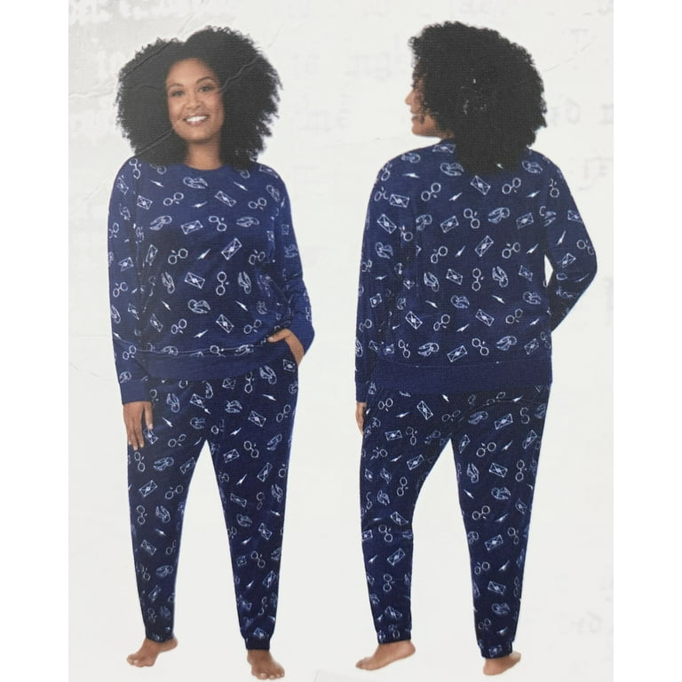 Wizarding World Women 2 PC Harry Potter Silky Stretch Fleece Pajama Set Navy XS