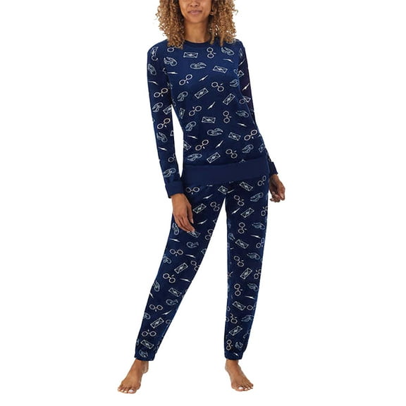 Wizarding World Women 2Pc Harry Potter Silky Stretch Fleece Pajama Set, Navy XL