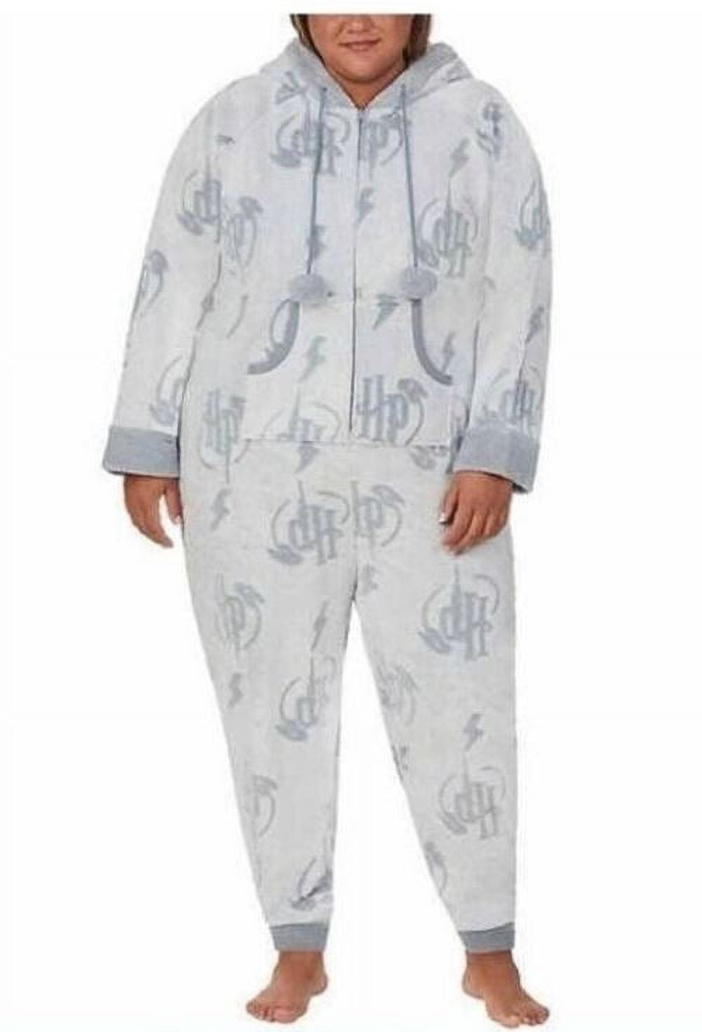 Wizarding World Women s Plus Size Harry Potter One Piece Hooded Pajama Gray 2X