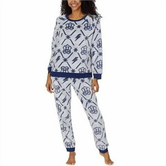 Wizarding World Womens 2 Piece Harry Potter Fleece Jogger Lounge Set White and Blue Large