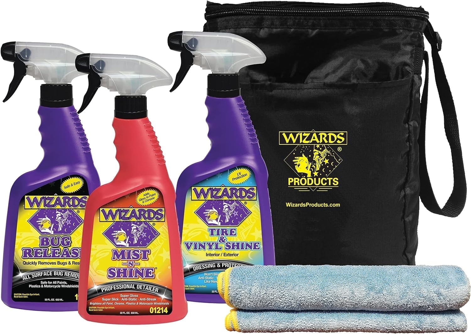 Wizards Products 5-Piece Car Detailing Kit Tire Shine, Car Detailer Spray & Microfiber Cloth