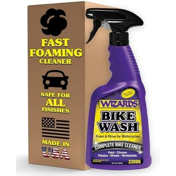Wizards Bike Wash – 22 oz Motorcycle Cleaner & Quick Detailer – Bug, Grease & Road Grime Remover – Safe on Paint, Chrome, Plastics – Biodegradable Foaming Formula
