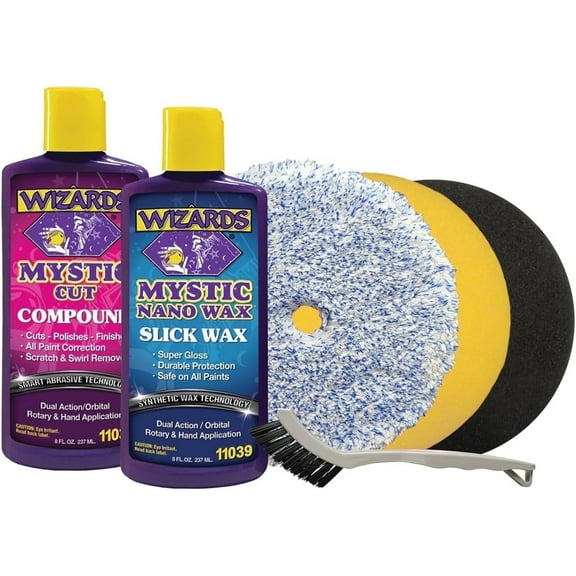 Wizards Products 6-Piece Car Buffer Kit with Car Wax Microfiber Cutting Pads Polishing Car Scratch Remover