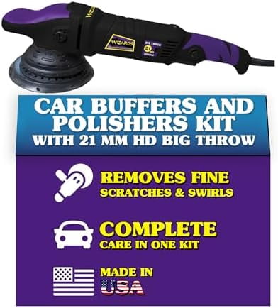 Wizards 9-Piece Car Buffer & Polisher Kit – 21mm HD Dual Action Orbital Polisher with Pads, Compounds & Scratch Remover – Professional Car Detailing Kit