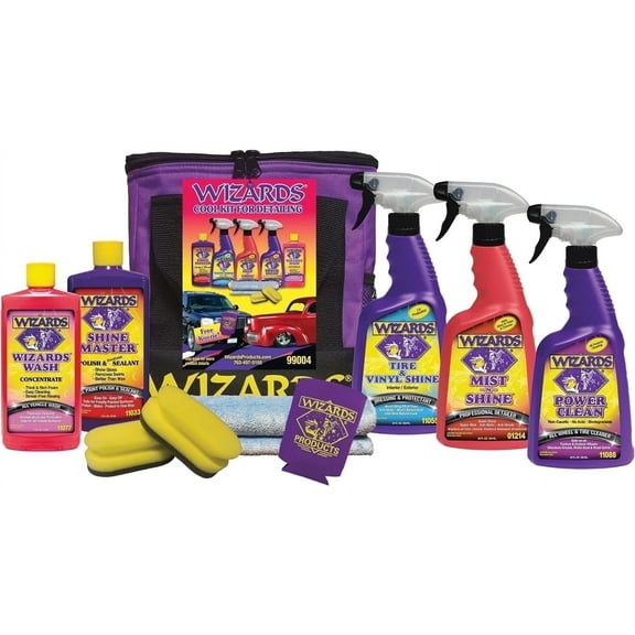 Wizards Products 7-Piece Car Detailing Kit Comprehensive Car Cleaning Kit with Tire Shine Car Sealant Car Soap and More Car Cleaning Supplies